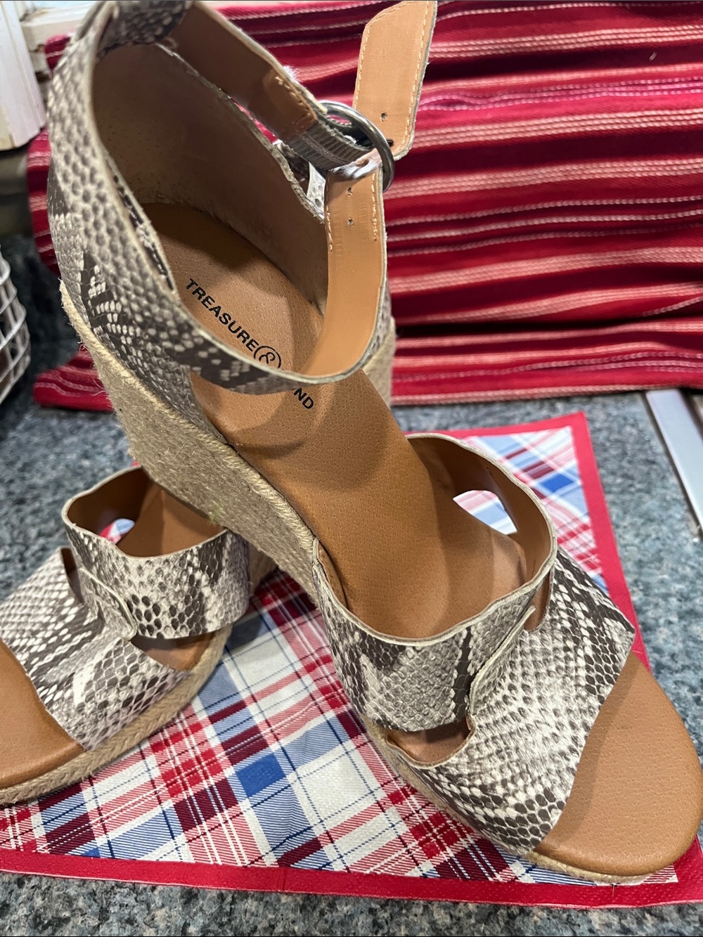 Women's Snake Print Espadrille Wedge Sandals - Beige/Black - Picture 5 of 5